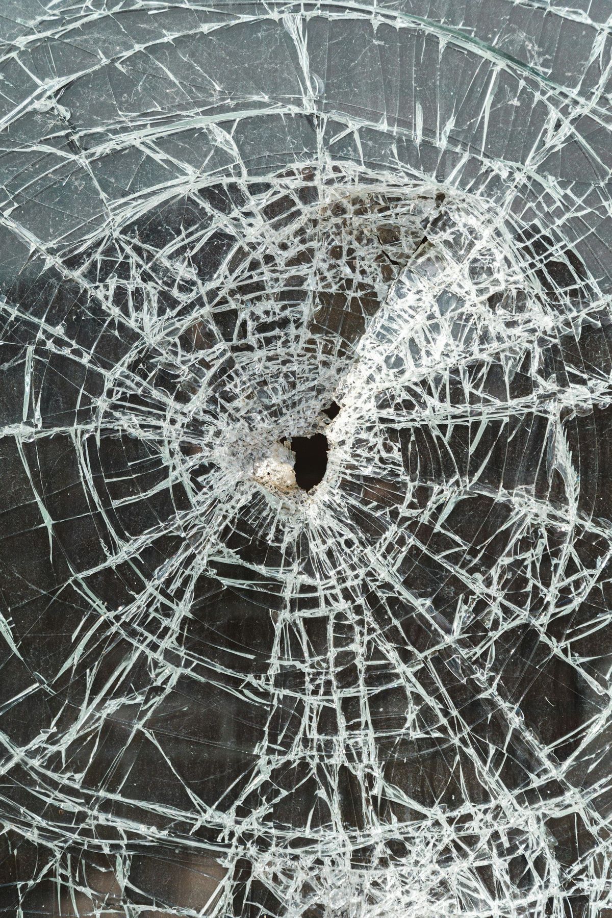 Shattered glass from an impact