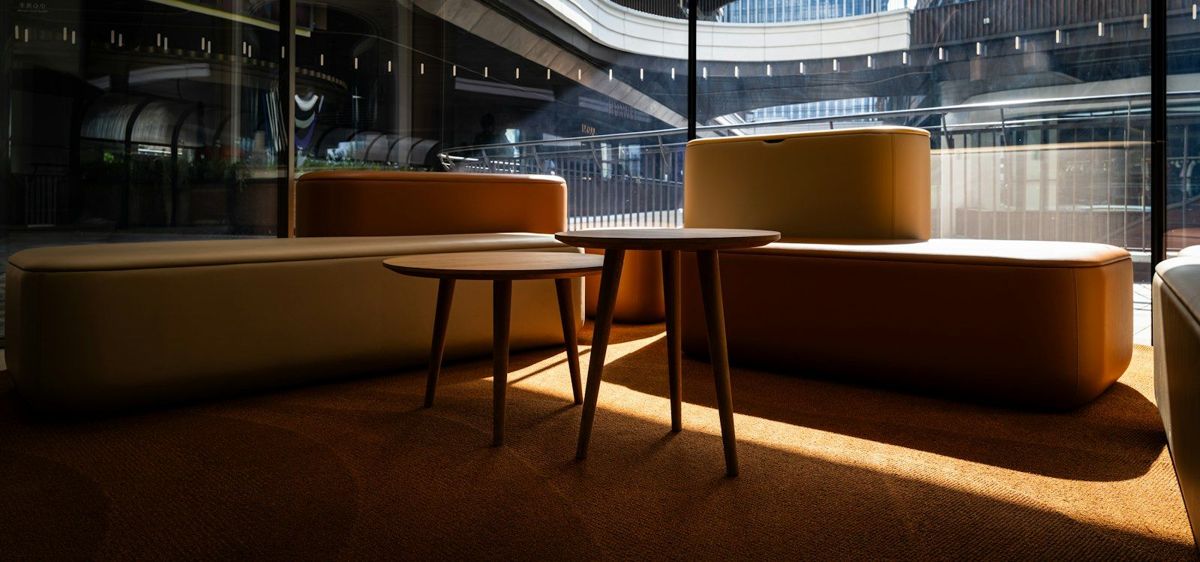 Sun pouring into a commercial lobby